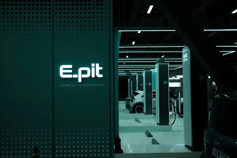 a car is parked inside of a building